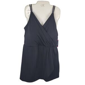 Land's End Women's Black V-Neck Tulip Wrap Swim Dress XL Beach Vacation Ready